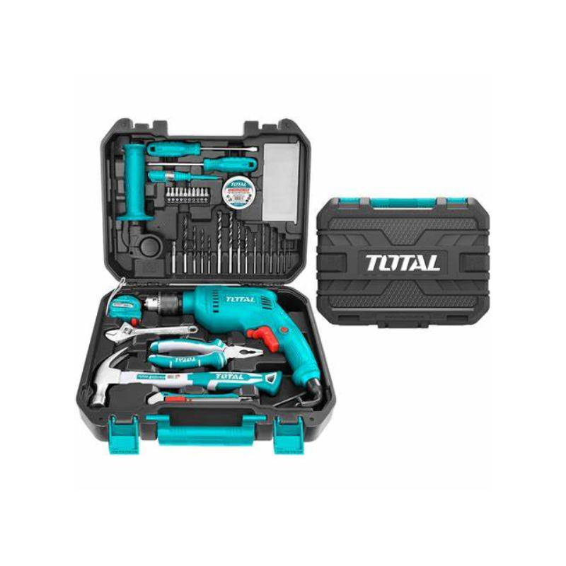 caisse-a-outils-115-pieces-avec-perceuse-680w-total-m caisse-a-outils-115-pieces-avec-perceuse-680w-total