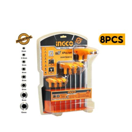 Jeu de 8 clés hexagonales à poignée en T INGCO