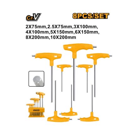 Jeu de 8 clés hexagonales à pointe sphérique T INGCO