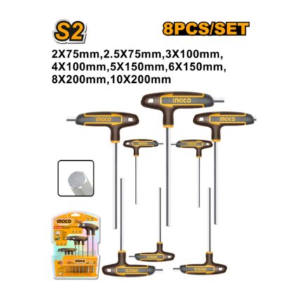 Jeu de 8 clés hexagonales à poignée en T INGCO