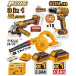 Kit combo sans fil INGCO 20V – Meuleuse, perceuse et souffleur