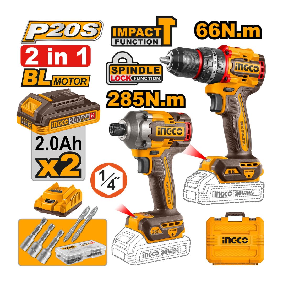 pack-combo-20v-perceuse-visseuse-a-chocs-ingco Pack Combo 20V INGCO